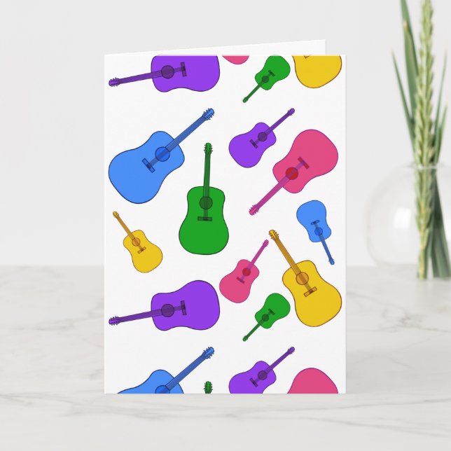 Colourful Rainbow Guitar Collage Let's Jam Cards (Front)