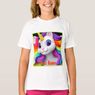 Colourful Rainbow Hair Caticorn Kitty T-Shirt