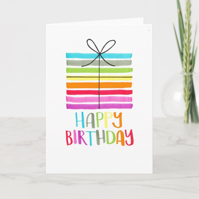 colourful rainbow happy birthday generic present  thank you card (Front)