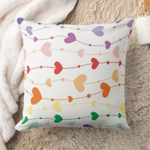 Colourful Rainbow Heart Garland Pattern Cushion