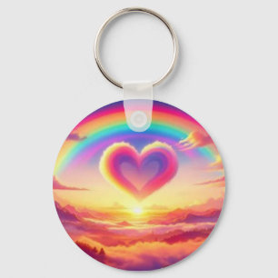 Colourful Rainbow & Heart Key Ring