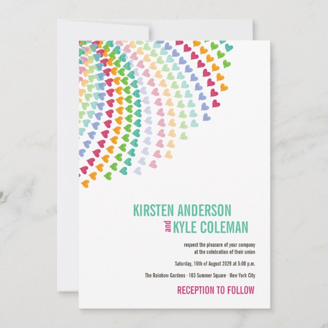 Colourful Rainbow Heart Sprinkles Wedding Invite (Front)