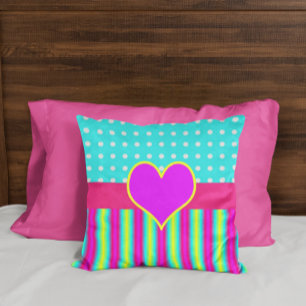 Colourful Rainbow Heart Striped Polka Dots Cushion