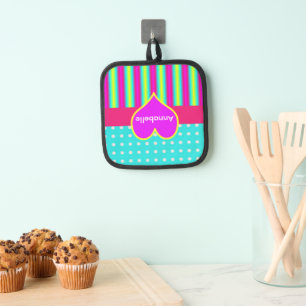 Colourful Rainbow Heart Striped Polka Dots Pot Holder