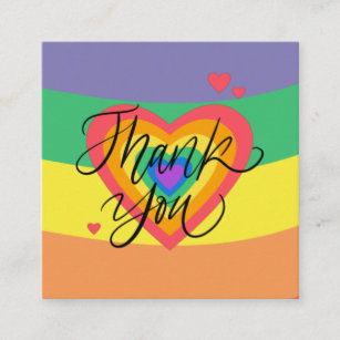 Colourful Rainbow Heart Thank You Valentine's Day  Square Business Card