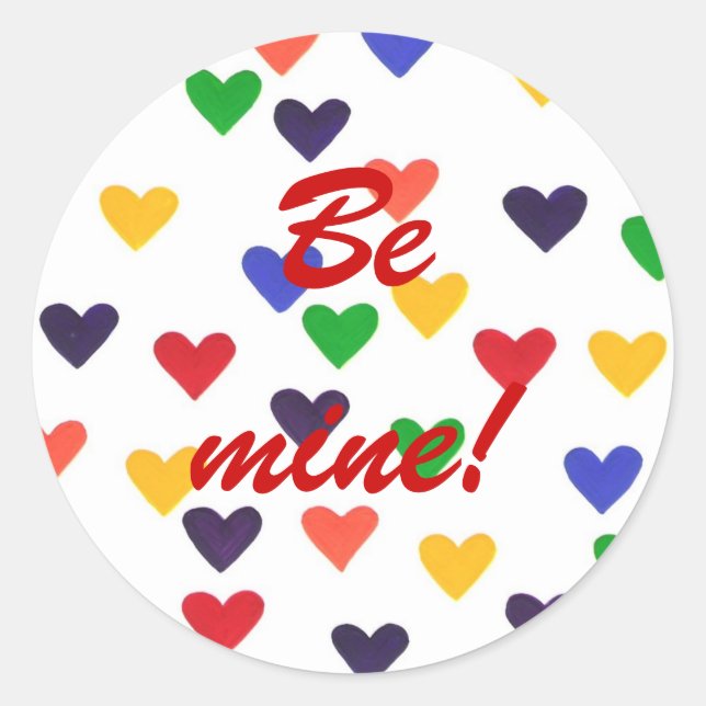 Colourful Rainbow Hearts, Be mine! stickers (Front)