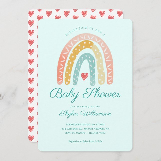 Colourful Rainbow & Hearts Boy Baby Shower Invitation (Front/Back)