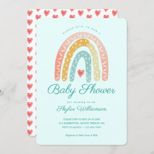 Colourful Rainbow & Hearts Boy Baby Shower Invitation