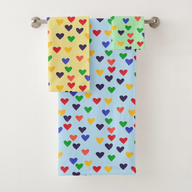 Colourful Rainbow Hearts Customise Bath Towel Sets (Insitu)