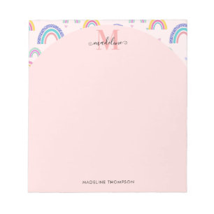 Colourful Rainbow Hearts Girly Pink Monogram Notepad