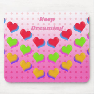 Colourful Rainbow Hearts on Pink Fun Retro Pattern Mouse Pad