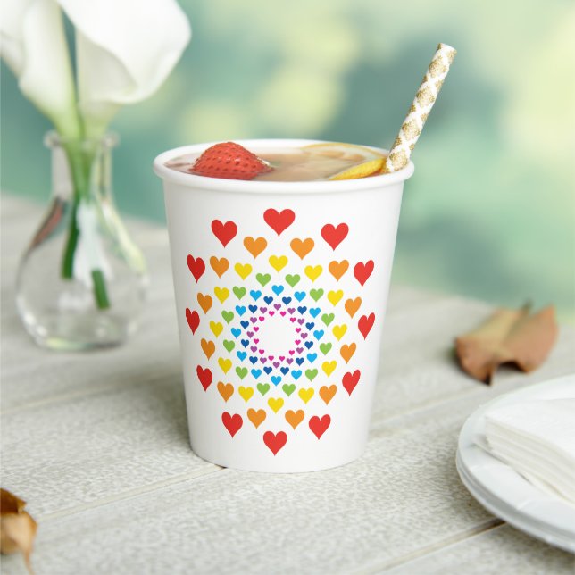 Colourful rainbow hearts paper cups (Insitu)