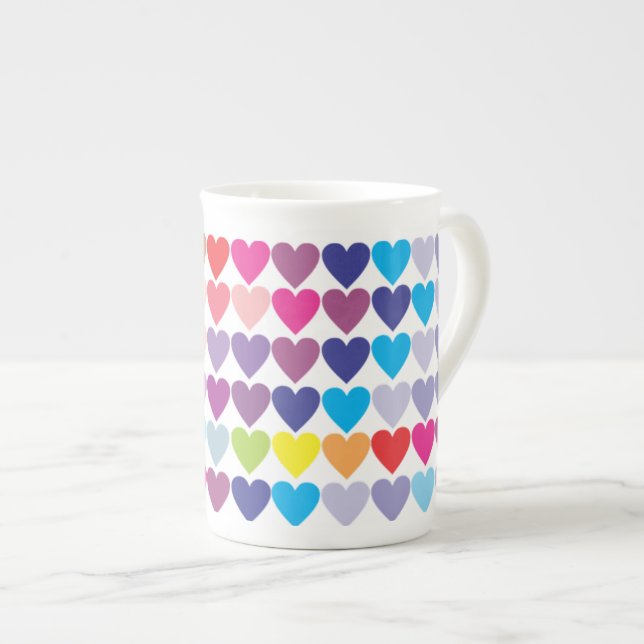 Colourful Rainbow Hearts Pattern Bone China Mug (Front Right)