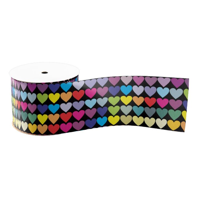 Colourful Rainbow Hearts Pattern Grosgrain Ribbon (Spool)
