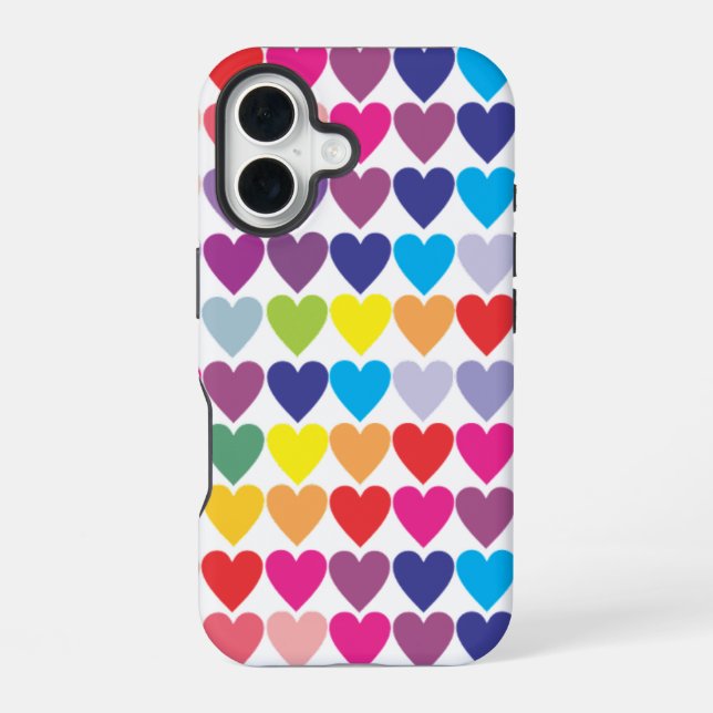 Colourful Rainbow Hearts Pattern iPhone 16 Case (Back)