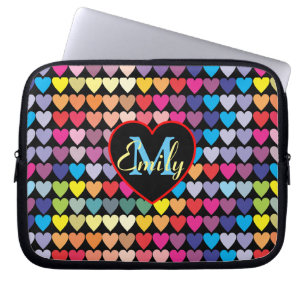 Colourful Rainbow Hearts Pattern Personalised Laptop Sleeve