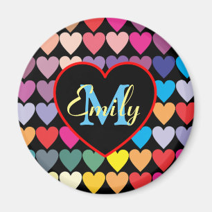 Colourful Rainbow Hearts Pattern Personalised Magnet