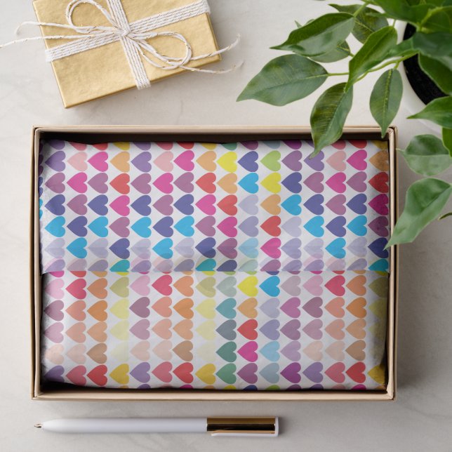 Colourful Rainbow Hearts Pattern Tissue Paper (Gift)