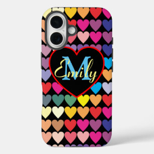 Colourful Rainbow Hearts Personalised iPhone 16 Case