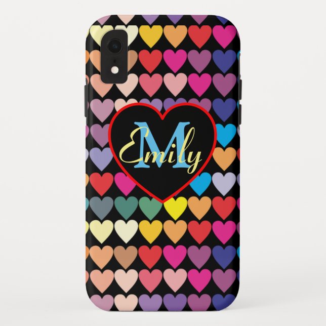 Colourful Rainbow Hearts Personalised Case-Mate iPhone Case (Back)