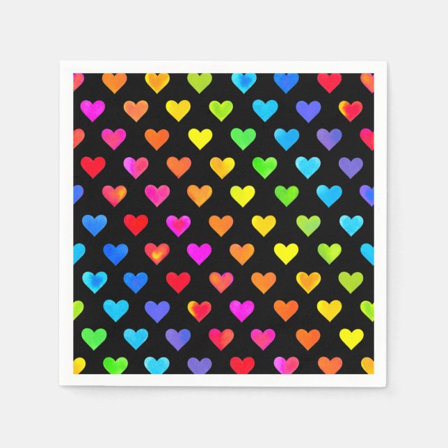 Colourful Rainbow Hearts Stripe Pattern Napkin (Front)