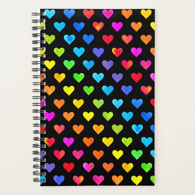Colourful Rainbow Hearts Stripe Pattern Planner (Front)