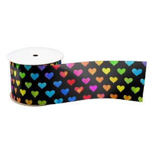Colourful Rainbow Hearts Stripe Pattern Satin Ribbon