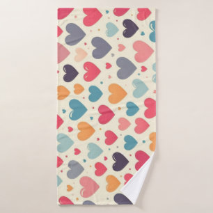 Colourful rainbow hearts Valentines Bath Towel