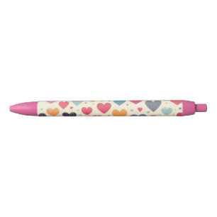Colourful rainbow hearts Valentines Black Ink Pen