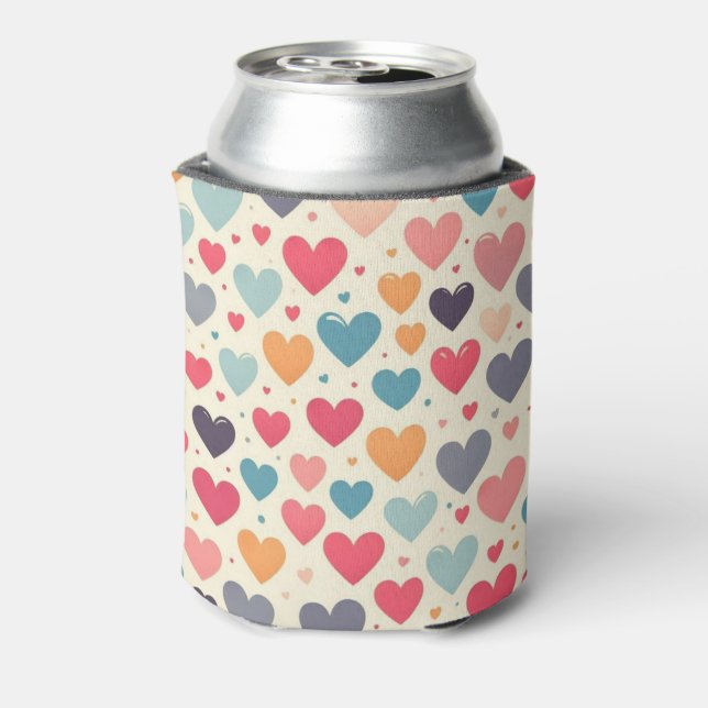Colourful rainbow hearts Valentines Can Cooler (Can Back)