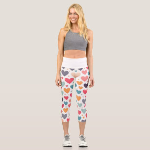 Colourful rainbow hearts Valentines Capri Leggings