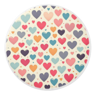 Colourful rainbow hearts Valentines Ceramic Knob