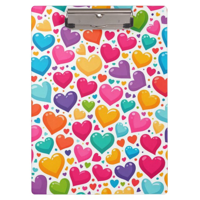 Colourful rainbow hearts Valentines Clipboard (Front)