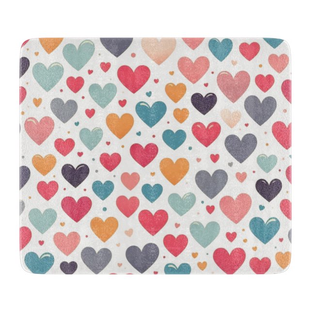 Colourful rainbow hearts Valentines Cutting Board (Front)