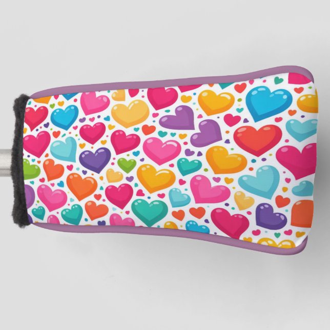 Colourful rainbow hearts Valentines Golf Head Cover (Front)