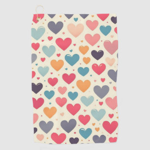 Colourful rainbow hearts Valentines Golf Towel