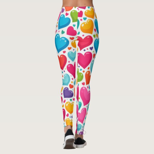 Colourful rainbow hearts Valentines Leggings (Back)