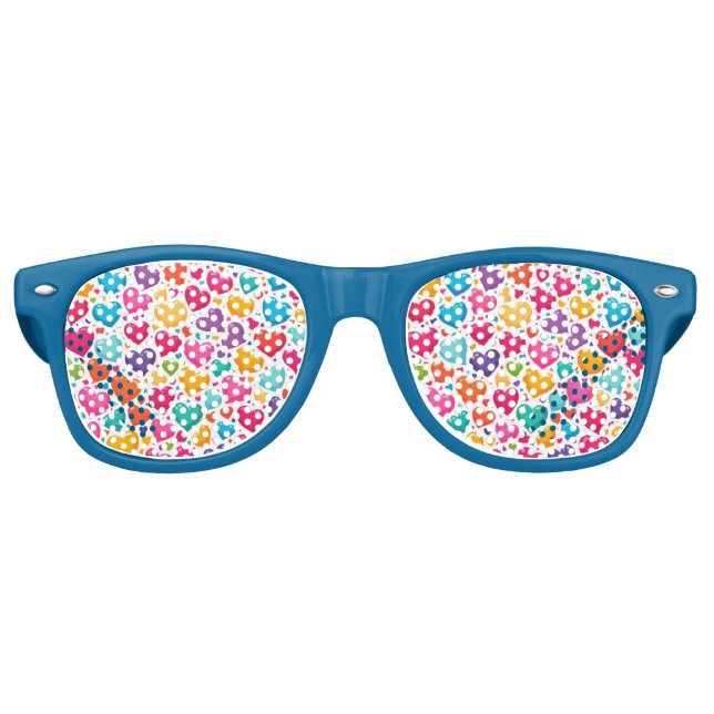 Colourful rainbow hearts Valentines Retro Sunglasses (Front)