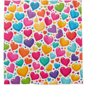 Colourful rainbow hearts Valentines Shower Curtain