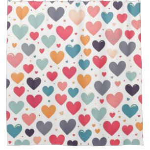 Colourful rainbow hearts Valentines Shower Curtain