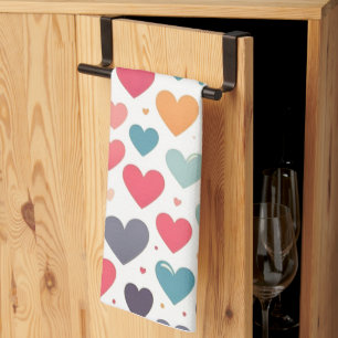 Colourful rainbow hearts Valentines Tea Towel