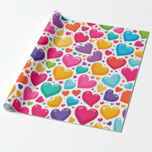Colourful rainbow hearts Valentines Wrapping Paper