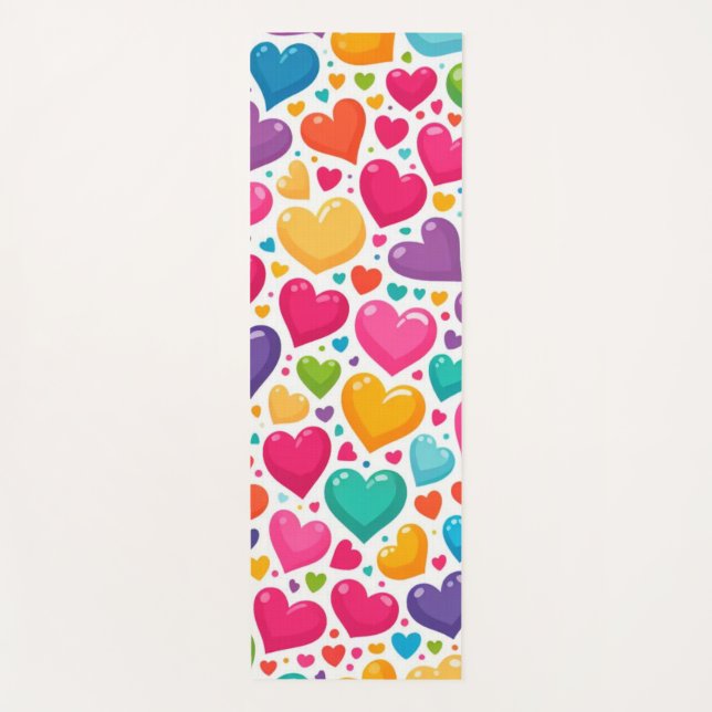 Colourful rainbow hearts Valentines Yoga Mat (Front)