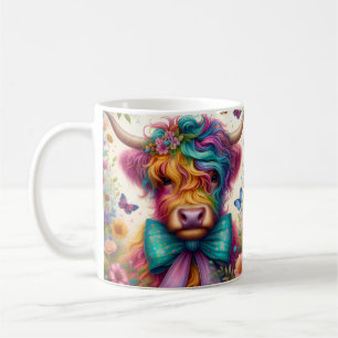 Colourful Rainbow Highland Cow Coffee Mug