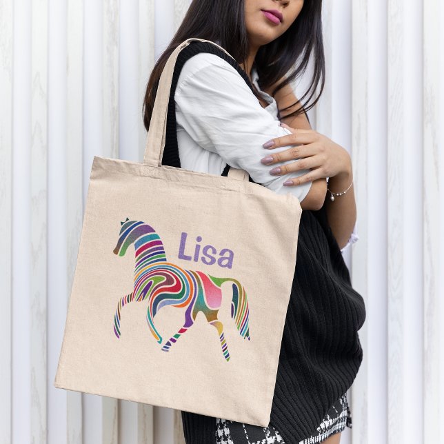 Colourful Rainbow Horse Monogram Tote Bag (Personalize with your name or monogram.)