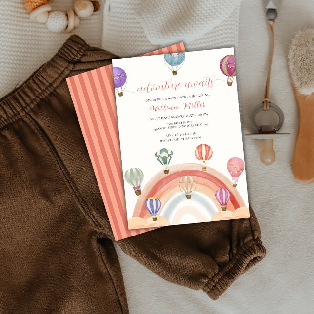 Colourful Rainbow Hot Air Balloon Baby Shower  Invitation (Colorful Rainbow Hot Air Balloon Baby Shower Invitation)