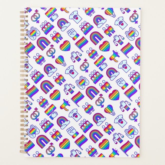 Colourful Rainbow Icon Patterns Planner (Front)