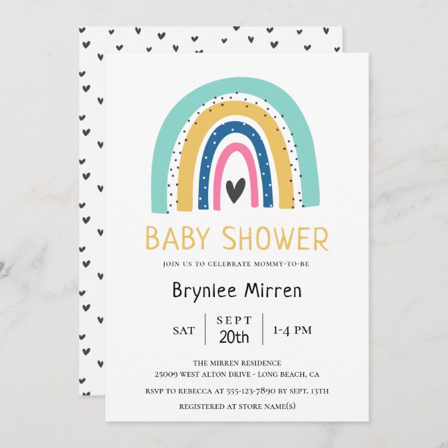 Colourful Rainbow Illustrated Baby Shower Invitation (Front/Back)