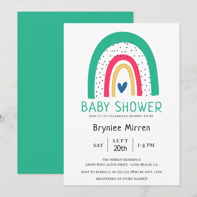Colourful Rainbow Illustrated Baby Shower Invitation (Front/Back)