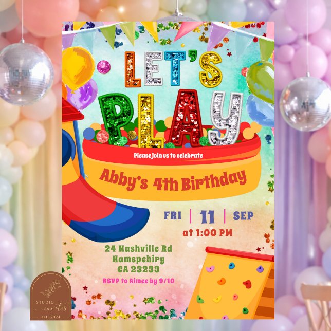colourful rainbow indoor playground kid's birthday invitation (Creator Uploaded)